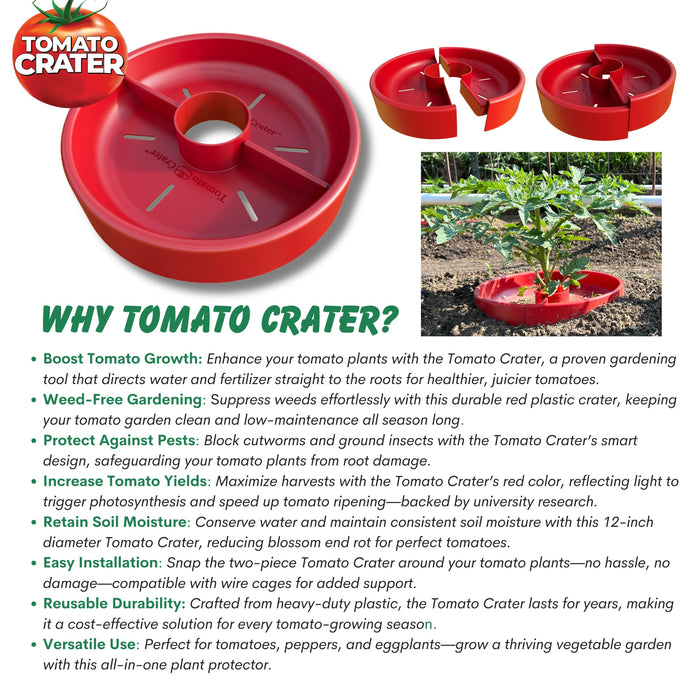 Tomato Crater Gardening Tool, 12” Red Plastic for Healthier Tomatoes 10pk
