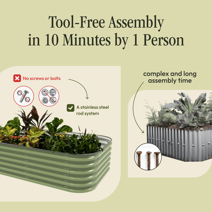 17" Tall 6 In 1 "No Tools Needed" Metal Raised Garden Bed Kit