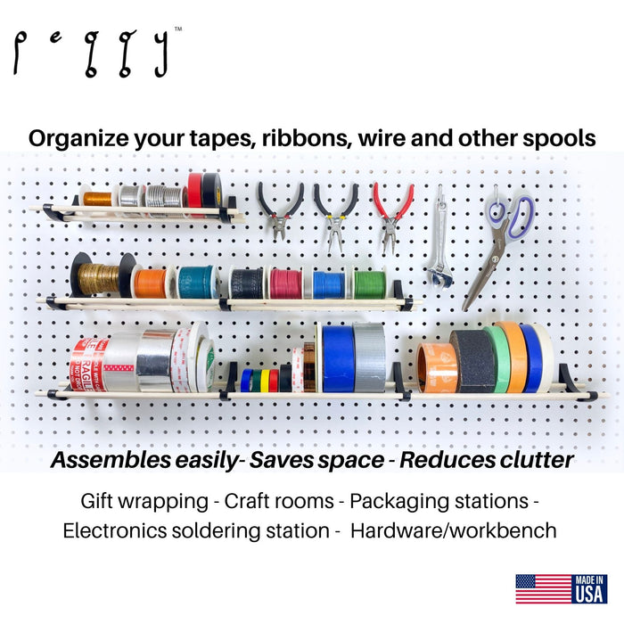 Peggy Pegboard Work Station Organizer – Hooks & Dowels for Tape, Ribbon, Wire, Crafts, Wine Rack
