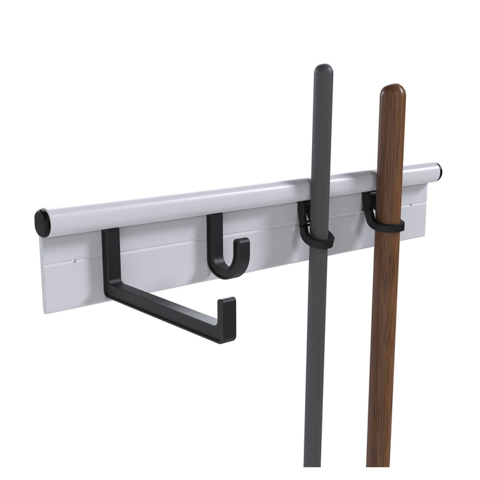 Hang It Simple 18in Wall-Mounted Storage System with Adjustable Hooks – Heavy-Duty Organizer for Tools, Brooms – Ideal for Garages & More