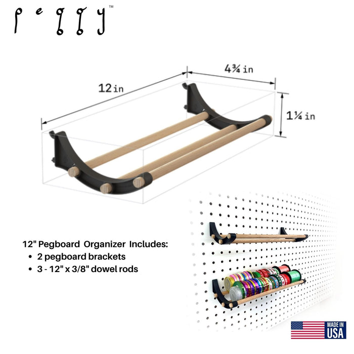 Peggy Pegboard Work Station Organizer – Hooks & Dowels for Tape, Ribbon, Wire, Crafts, Wine Rack