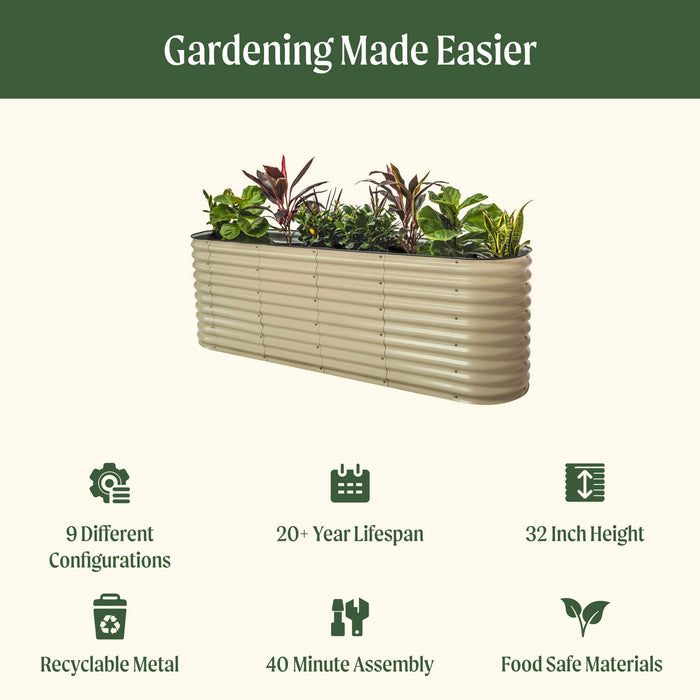 32" Extra Tall 9 In 1 Large Modular Metal Raised Garden Bed Kit