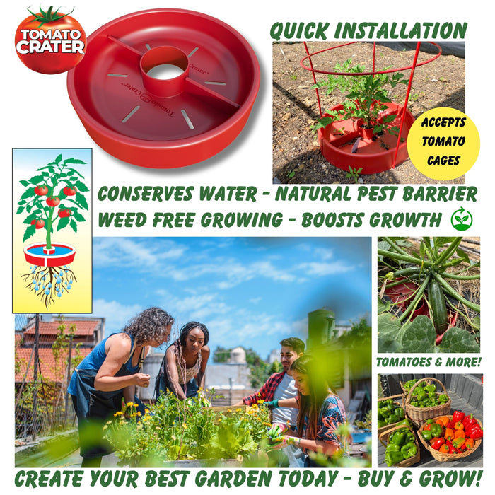 Tomato Crater Gardening Tool, 12” Red Plastic for Healthier Tomatoes 3pk