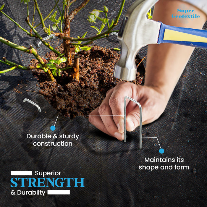Landscape Staples - Heavy Duty 11 Gauge Galvanized U-Shaped Sod Pins for Weed Barrier and Landscaping