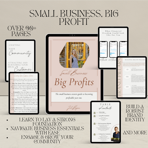 Digital guide: Small Business Big Profits. Learn essentials, financial freedom, branding, customers, and community growth.