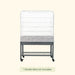 Portable raised garden bed stand with white mesh protective cover, lower shelf, and casters.