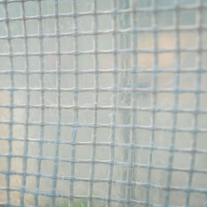 White grid-reinforced translucent plastic film for greenhouses, agriculture, and protective covers.