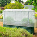 Green corrugated raised garden bed with white greenhouse grow tunnel cover. Perfect for protecting plants and extending growing season.