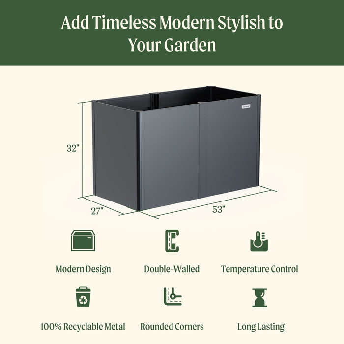 32" Extra Tall Modern 27" x 53" Metal Raised Garden Bed
