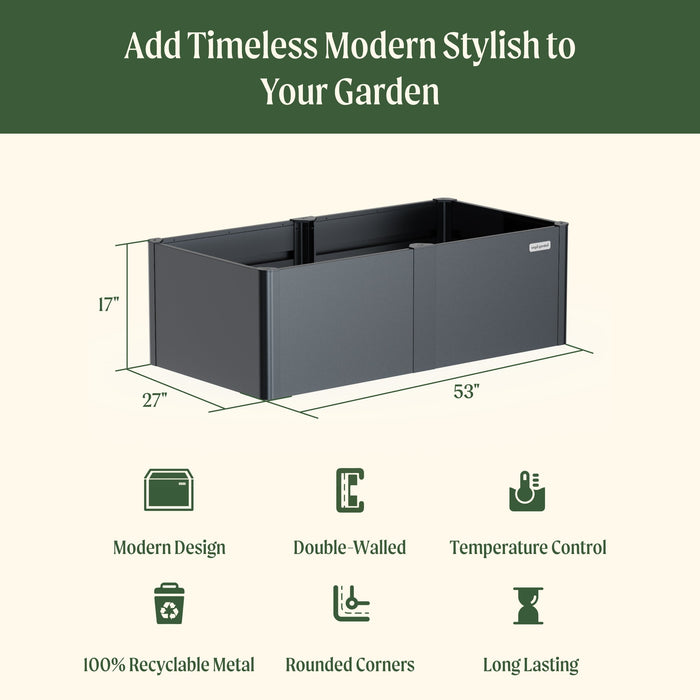 17" Tall Modern 27" x 53" Metal Raised Garden Bed