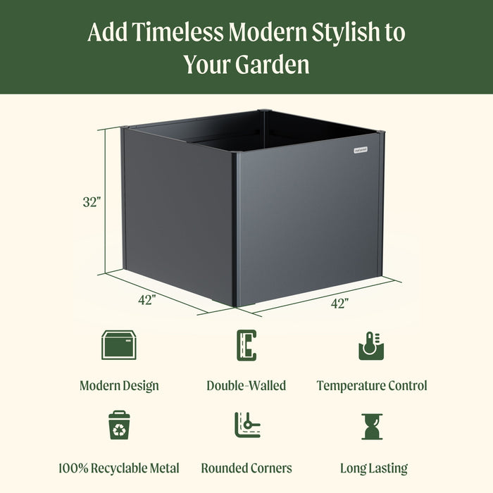 32" Extra Tall Modern 42" x 42" Metal Raised Garden Bed