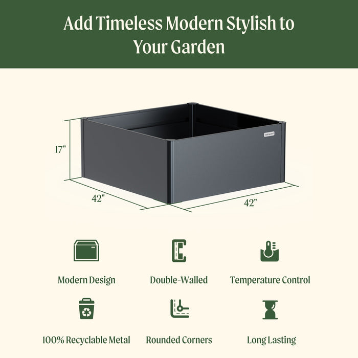 17" Tall Modern 42" x 42" Metal Raised Garden Bed