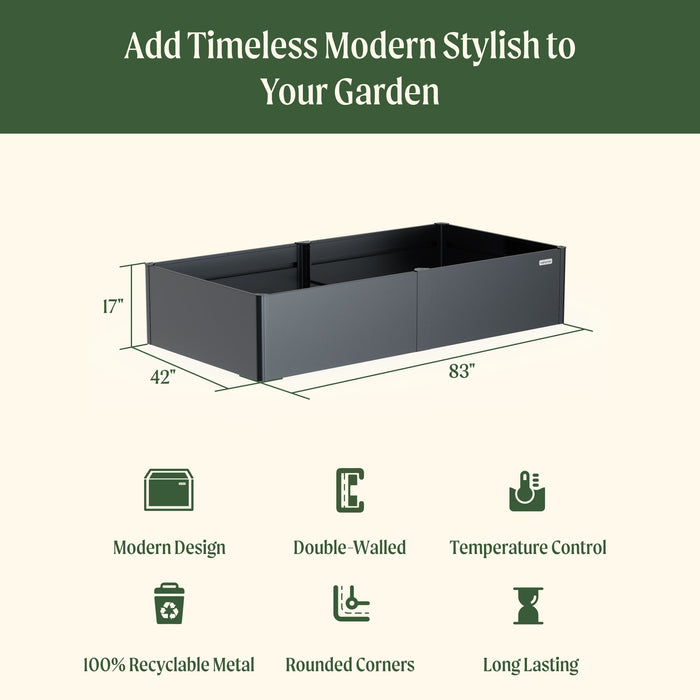 17" Tall Modern 42" x 83" Metal Raised Garden Bed