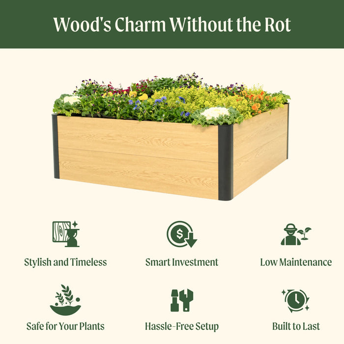 16" Tall Woodgrain 4' x 4' Metal Raised Garden Bed
