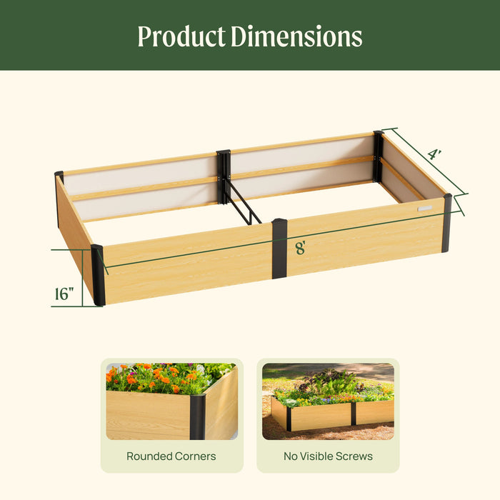16" Tall Woodgrain 4' x 8' Metal Raised Garden Bed