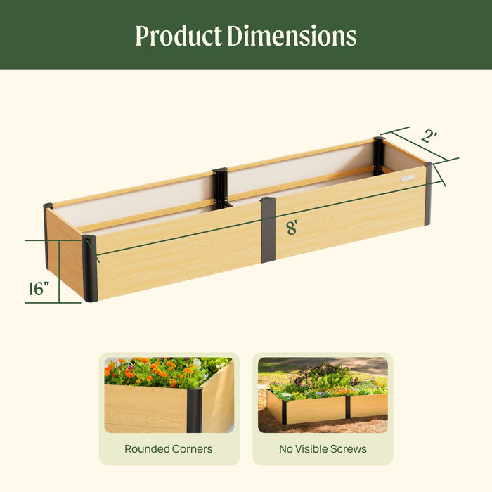 16" Tall Woodgrain 2' x 8' Metal Raised Garden Bed