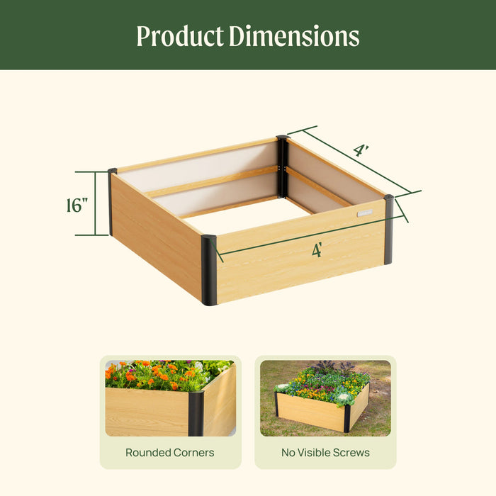 16" Tall Woodgrain 4' x 4' Metal Raised Garden Bed