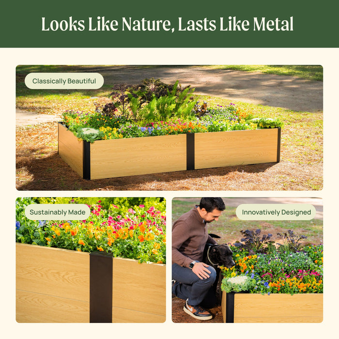 16" Tall Woodgrain 2' x 8' Metal Raised Garden Bed