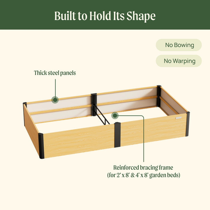 16" Tall Woodgrain 2' x 8' Metal Raised Garden Bed