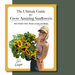 The Ultimate Guide to Grow Amazing Sunflowers by Jill Ragan. Smiling woman holds a large bucket of vibrant sunflowers.