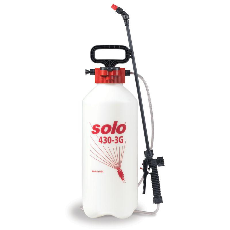 Solo 430-3G white 3-gallon pressure sprayer with black wand & red nozzle for garden, weed, pest control.