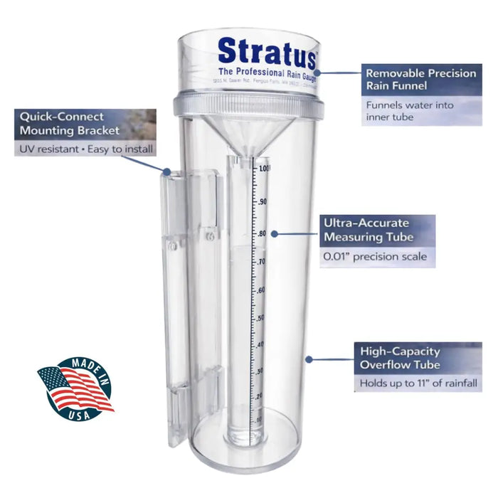 Stratus Precision Rain Measurement Gauge with Mounting Bracket – 14-inch Professional Instrument