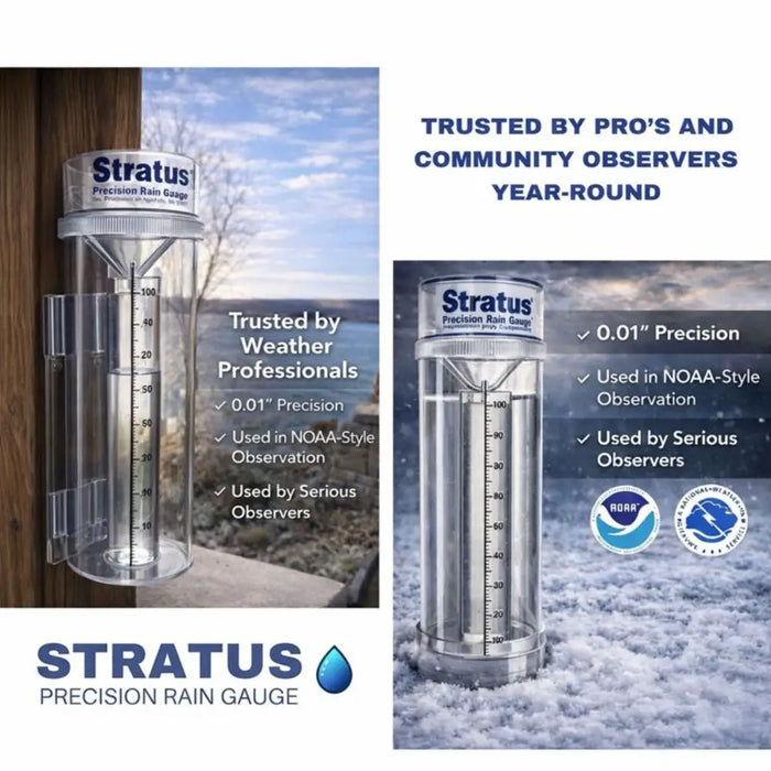 Stratus Precision Rain Measurement Gauge with Mounting Bracket – 14-inch Professional Instrument