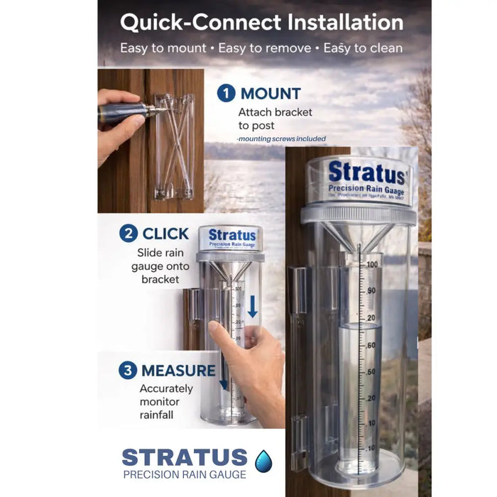 Stratus Precision Rain Measurement Gauge with Mounting Bracket – 14-inch Professional Instrument